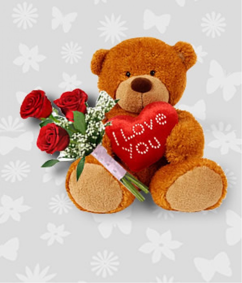 3 Pcs Red Roses W Teddy Bear Flower Delivery Cavite