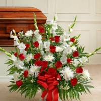 Funeral_Red And White Sympathy Floor Basket
