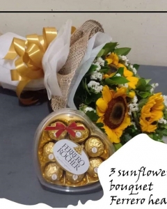 3 sunflower bouquet w/ferrero