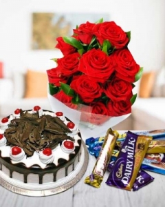 Flowers, cake and 10 cadbury chocolates hamper