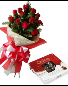 12 Red Roses Bouquet with Guylian Belgian Chocolate Box