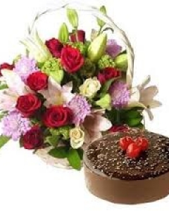 Exotic Flowers Round Basket & Chocolate